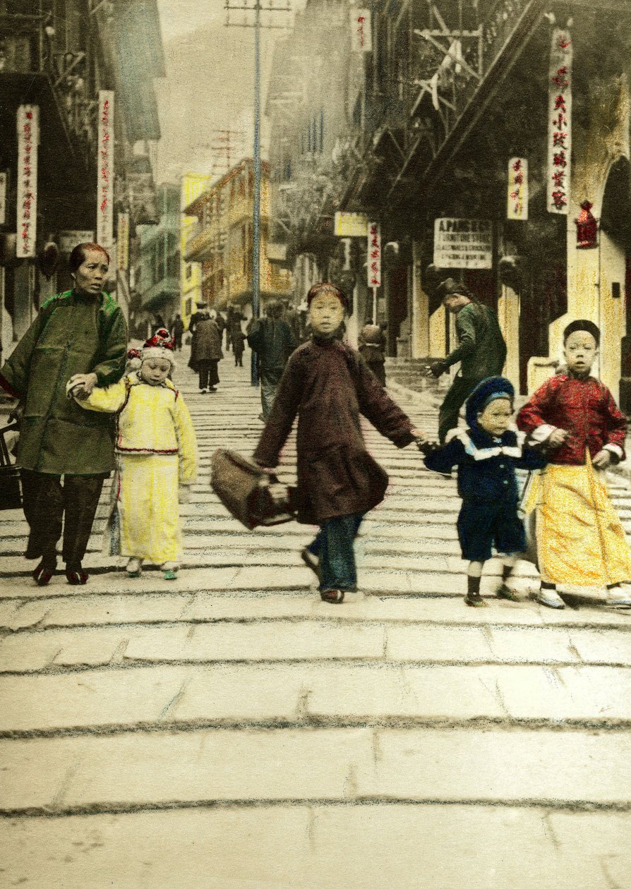 Barn på Pottinger Street i Hong Kong 1890. Kina av Unknown artist