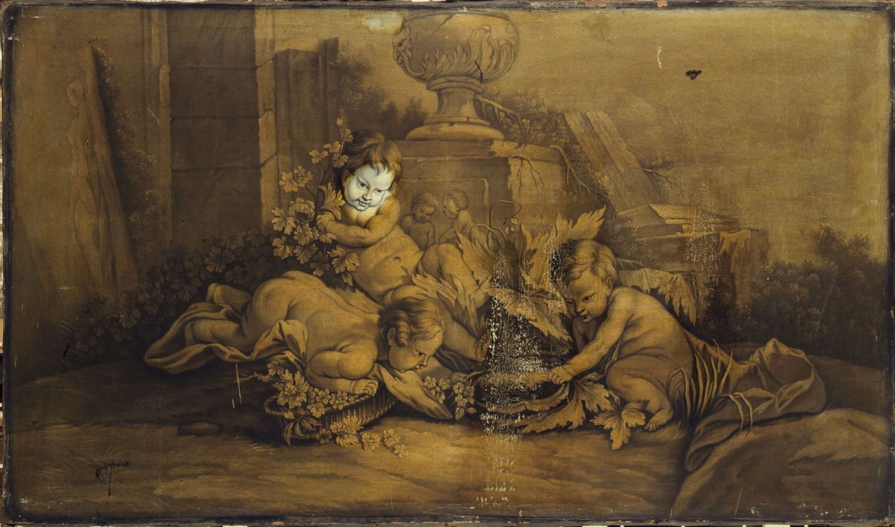Lekande barn i ett landskap, mellan 1701 och 1800 (dörr upptill) av Unknown artist