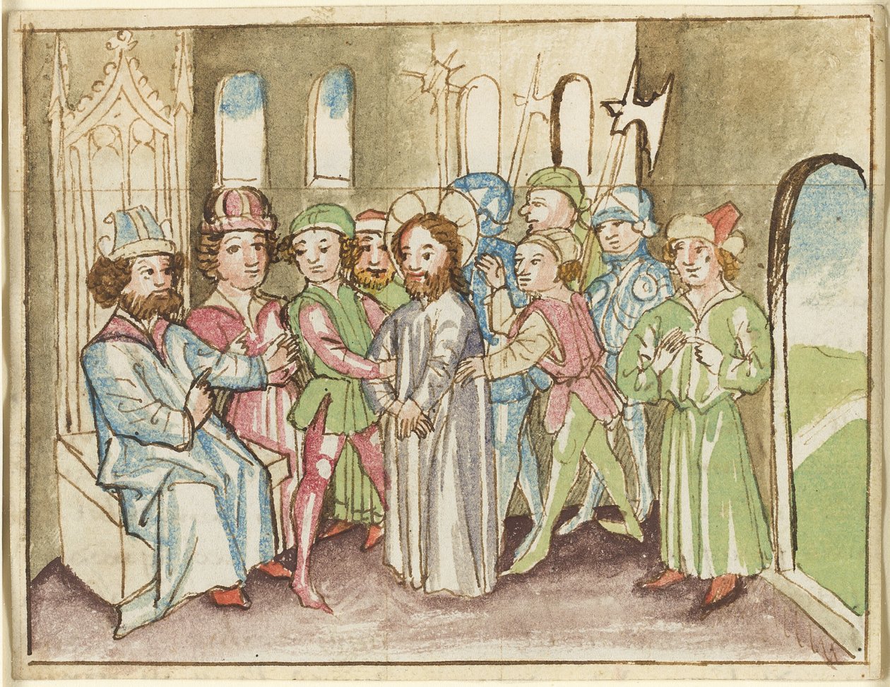 Kristus inför översteprästen Annas, från ett Plenarium av Unknown artist
