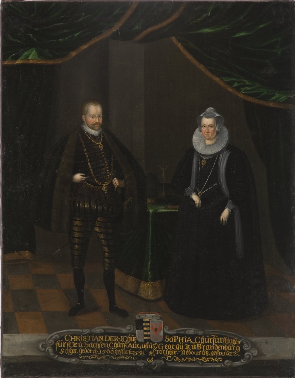 Christian I de Saxe et Sophie de Brandebourg - Porträtt av Christian I (1568-1622), kurfursten av Sachsen och Sophie av Brandenburg (1568-1622), kurfursten av Sachsen, Anonym . Olja på duk. Mått: 102,5x79 cm. Nationalmuseum Stockholm av Unknown artist