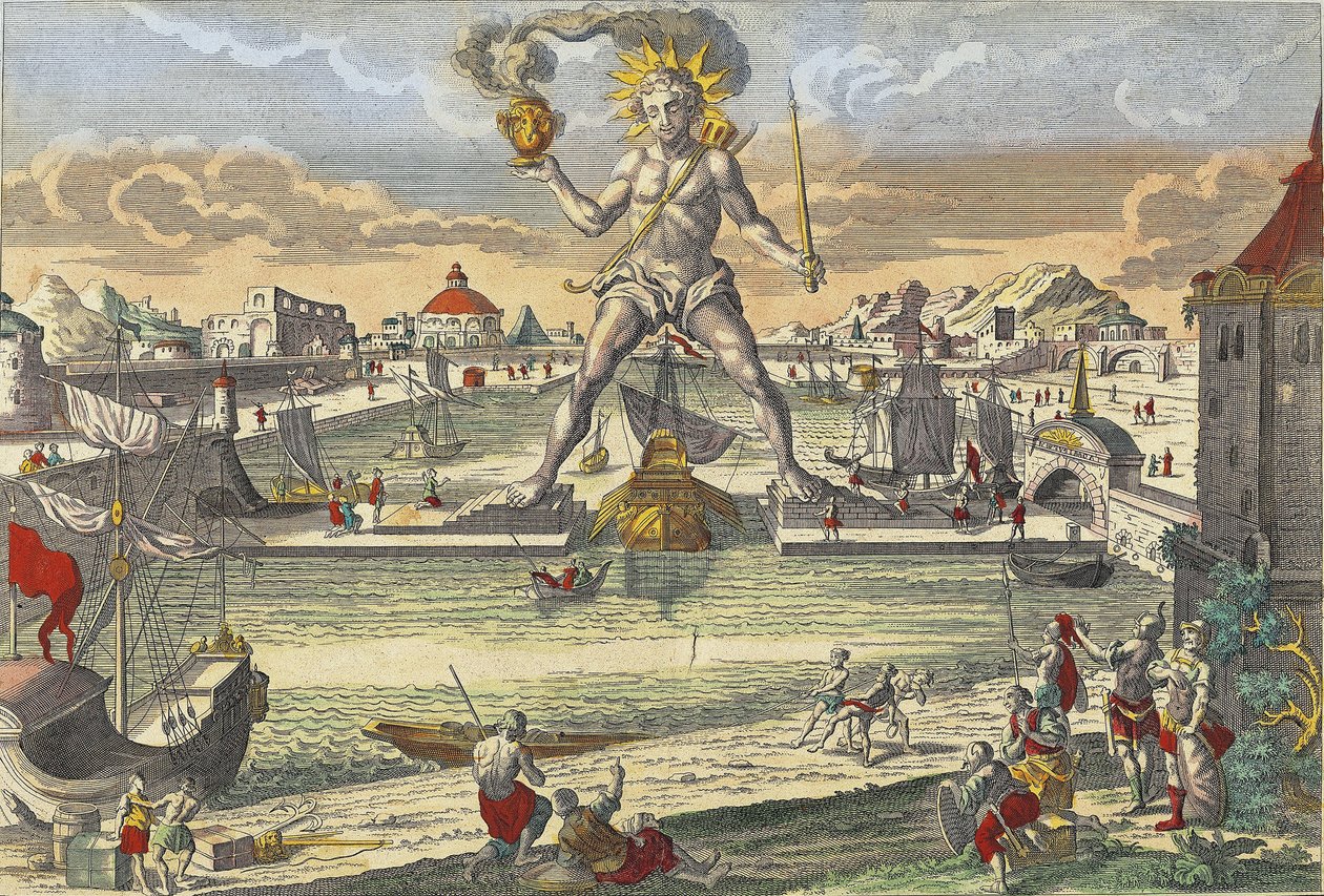Kolossen av Rhodos - "" Kolossen av Rhodos"" (Colosso di Rodi) - gravyr från 1700-talet av Unknown artist