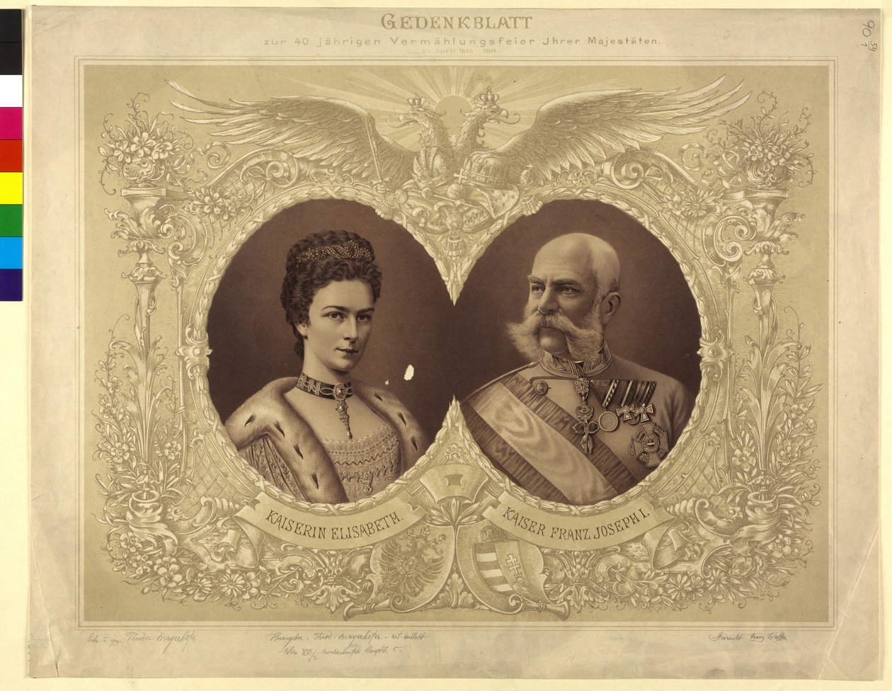 Minnesblad över den 40-åriga bröllopsceremonin Hennes Majestät 24. April 1854 av Unknown artist
