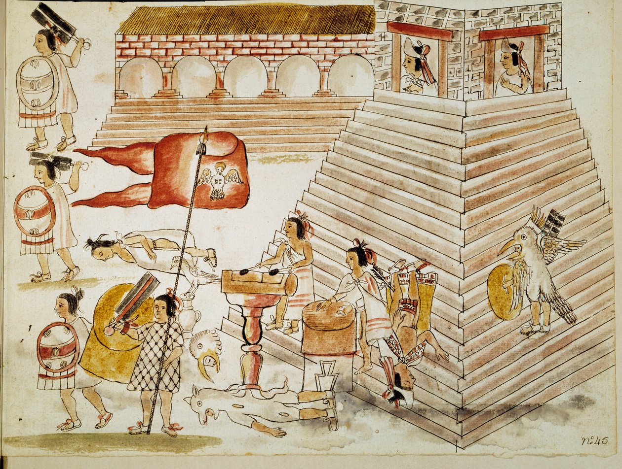 Erövring av Mexiko: förstörelse av Tenochtitlan, huvudstad i Aztekerriket, av arméerna av conquistador Hernan Cortes (Hernando Cortez) (1485-1547) den 24/06/1520”” Miniatyr från ett manuskript av Unknown artist