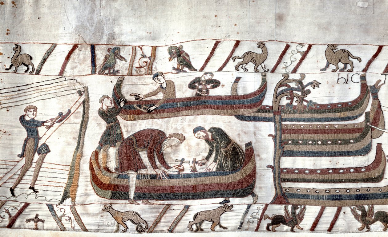 Konstruktion av fartyg på order av Guillaume - Bayeux gobeläng, känd som Broderi av drottning Mathilde av Unknown artist