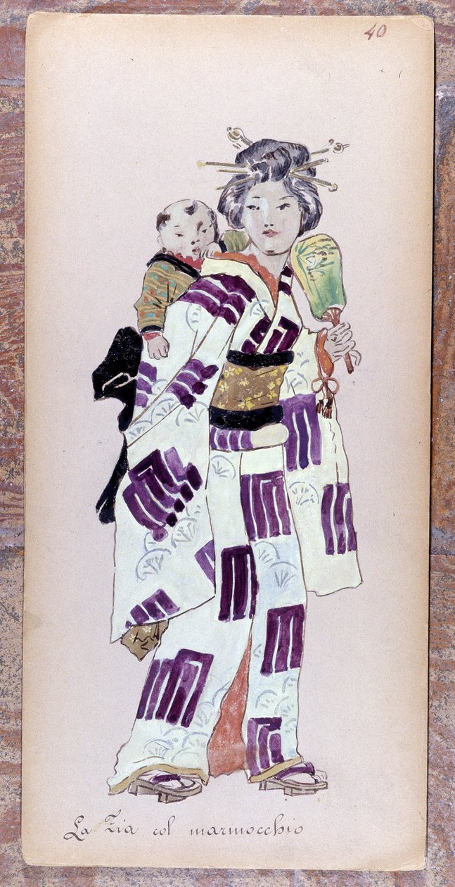Costume de la zia con il marmocchio (Barn) för skapandet av Madame Butterfly av Giacomo Puccini 1904. Samling från Museo della Scala i Milano. av Unknown artist