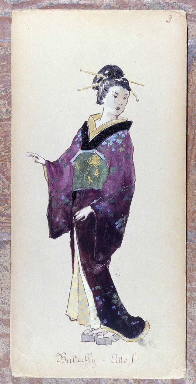 Kostym till Madame Butterfly akt II för skapandet av Madame Butterfly av Giacomo Puccini 1904.samling av Museo della Scala i Milano. av Unknown artist
