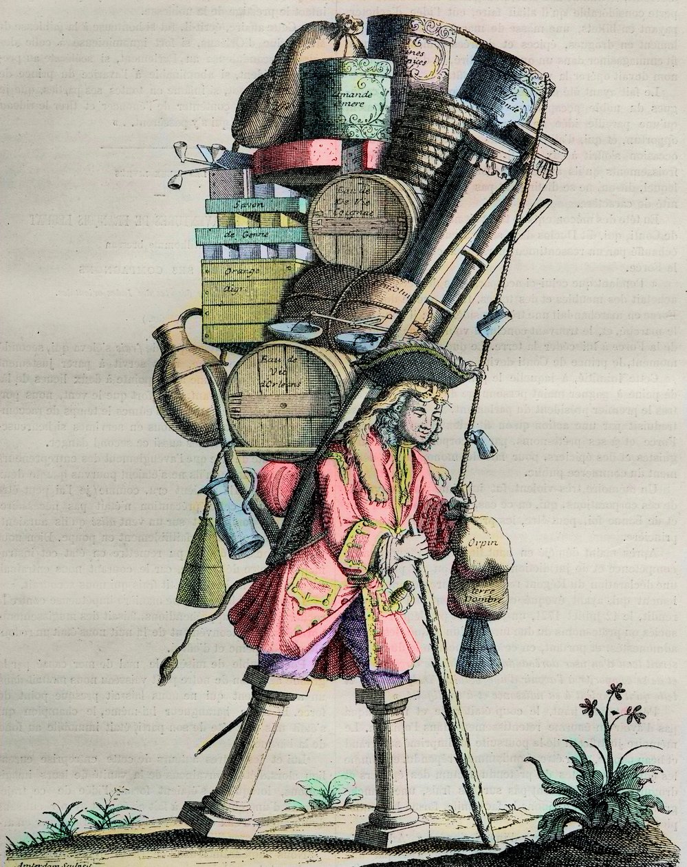 Kostymer från Parisa genom århundradet - Gravyr nr. 81 med titeln "Admire la Force" - Karikatyr gjord av drogister mot Armand Nompar II de Caumont (1679-1761) Hertigen av La Force anklagar för monopol 1721 av Unknown artist
