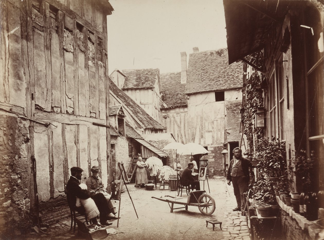Innergård med målare av Unknown artist