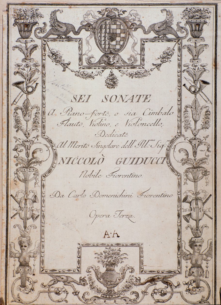 Omslag till sex sonater, op. 3 av Carlo Domenighini av Unknown artist