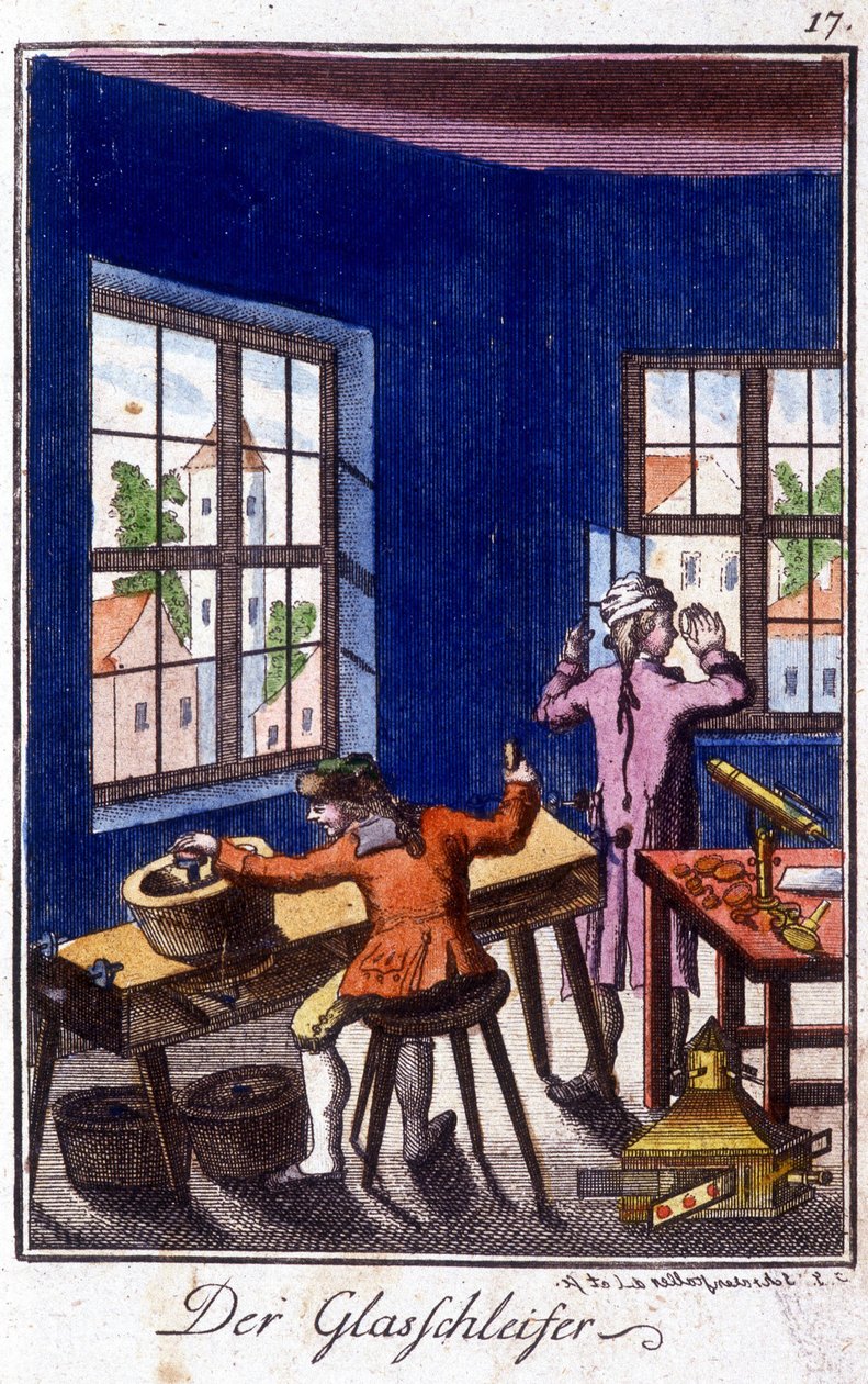 Hantverk: glasskräddaren i hans verkstad. I "" Omfattande beskrivning av konsthantverk och workshops för unga"" av Johan Peter Vue. Ed. Nürnberg, Weigel och Schneider av Unknown artist