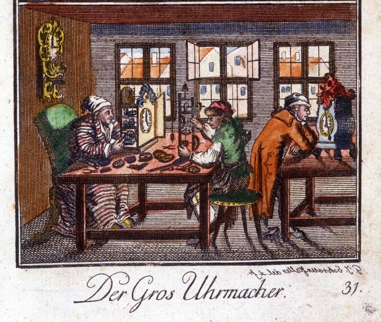Hantverk: klockmakaren i sin verkstad. I "" Omfattande beskrivning av konsthantverk och workshops för unga"" av Johan Peter Vue. Ed. Nürnberg, Weigel och Schneider av Unknown artist