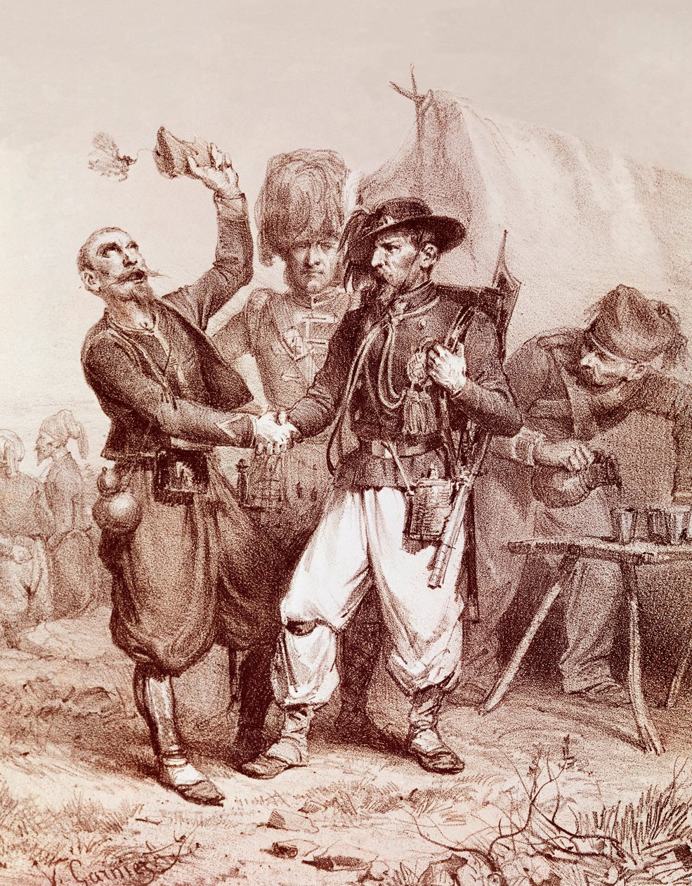 Krimkriget (1853-1856): allegori om alliansen mellan Frankrike, kungariket Sardinien och England mot Ryssland. 1854 av Unknown artist