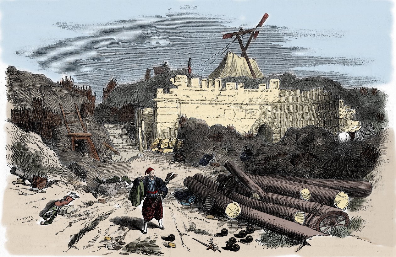 Krimkriget (1853-1856): Claude Chappes telegraf till Malakoff - gravyr av Unknown artist