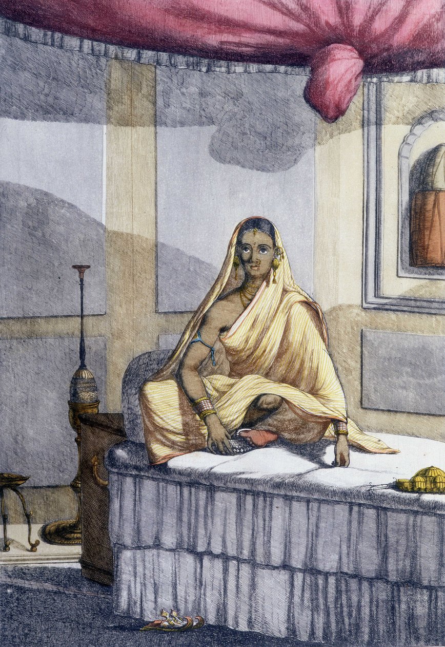 Kultur, civilisation och indiskt samhälle: "Utmärkt kvinna" eller kvinna av högre kast. Gravyr från 1808. av Unknown artist