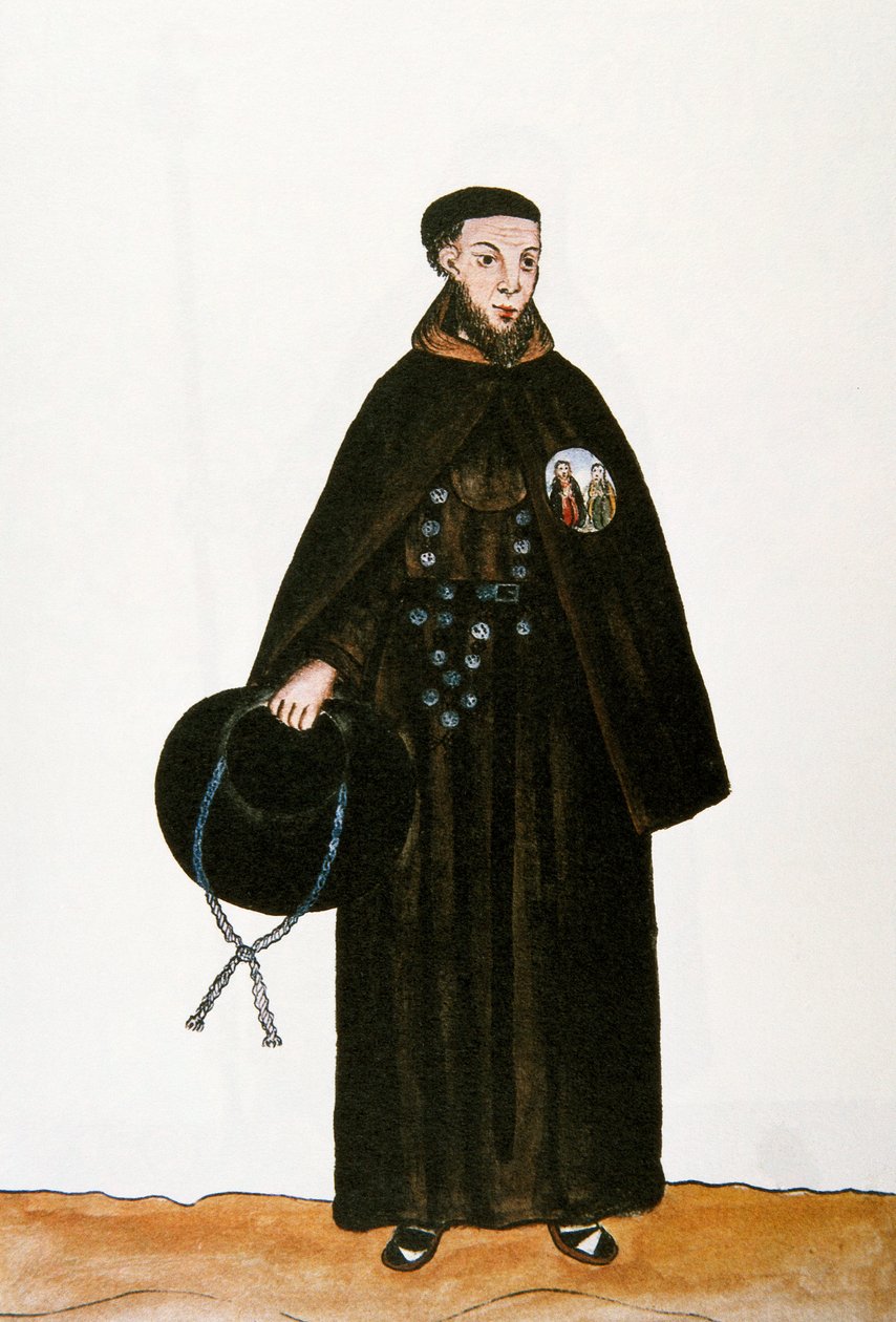 Perus dagliga liv och seder: "" representation av en munk av franciskanerorden "" Akvarell hämtad från boken "" Trujillo del Peru "" av Baltasar Martinez Companon y Bajanda, biskop av Trujillo (1782-1785). 1700-talets Madrid. Biblioteca del Palac av Unknown artist