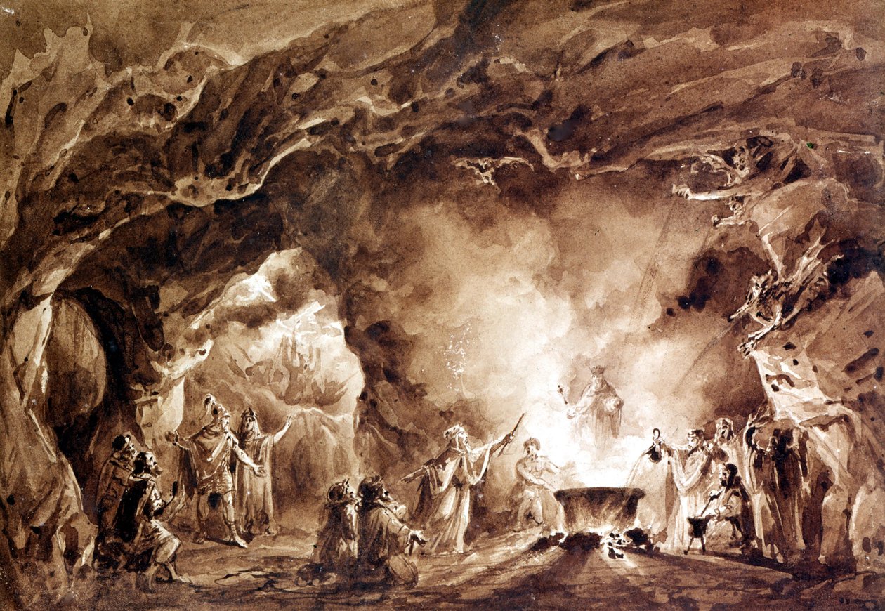Dekor för operan "" Macbeth"" komponerad av Giuseppe Verdi (1813 - 1901). Aquatinte användes för omslaget till den första upplagan av 1847. av Unknown artist
