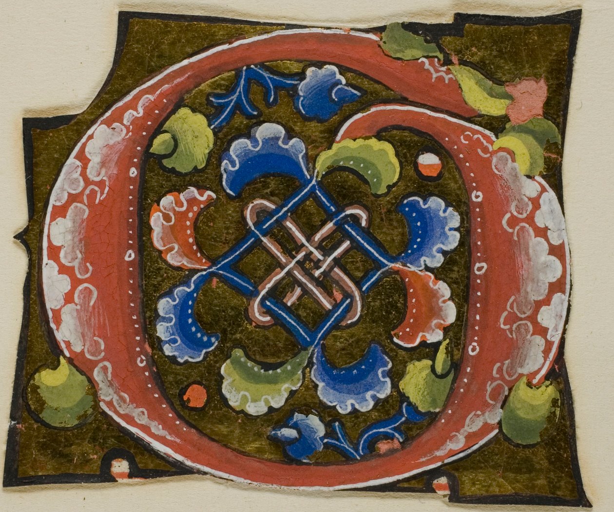 Dekorerad initial "G" i rött med konventionell blomma från ett manuskript av Unknown artist