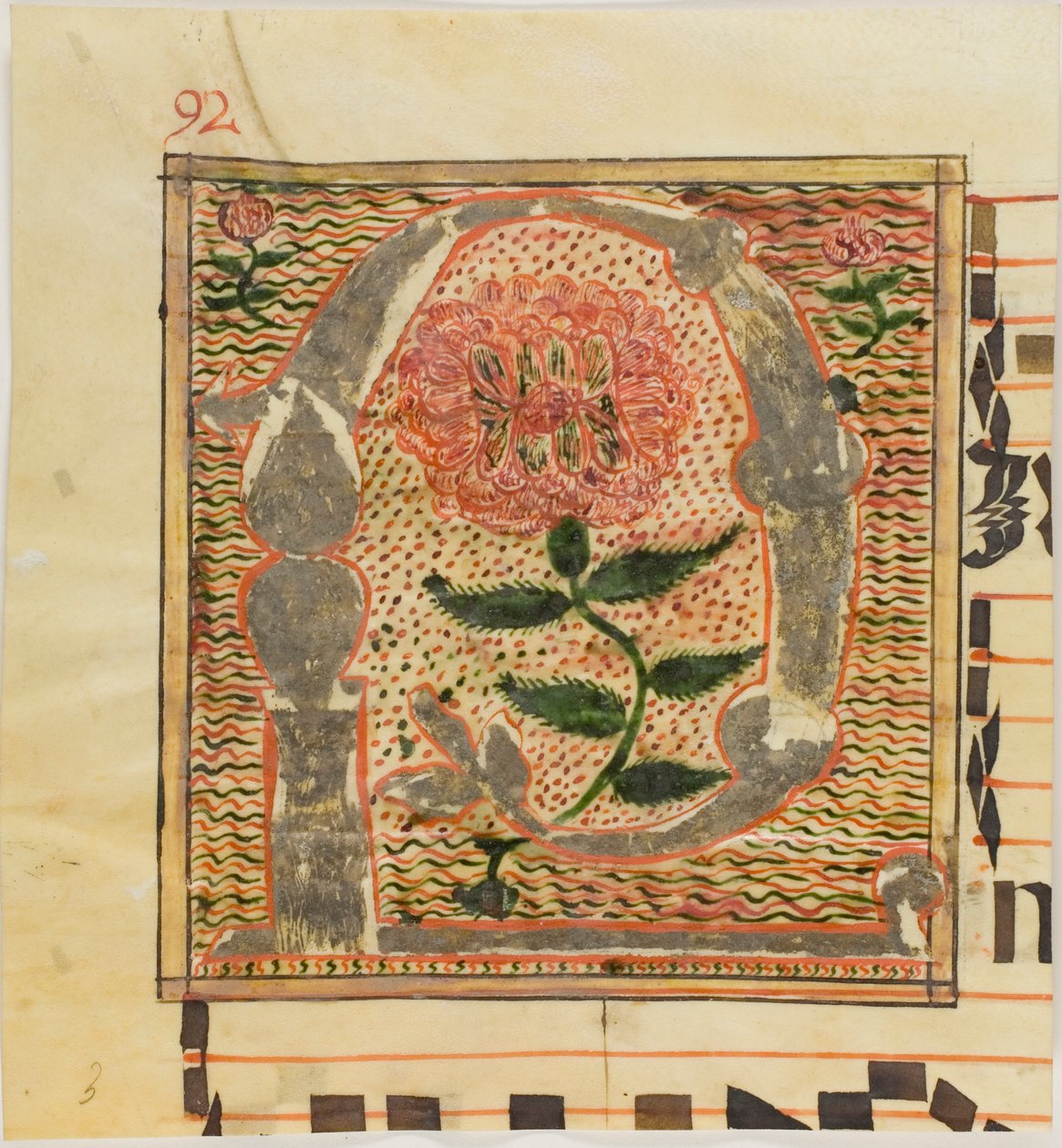 Dekorerad initial "P" med rosor från ett manuskript av Unknown artist