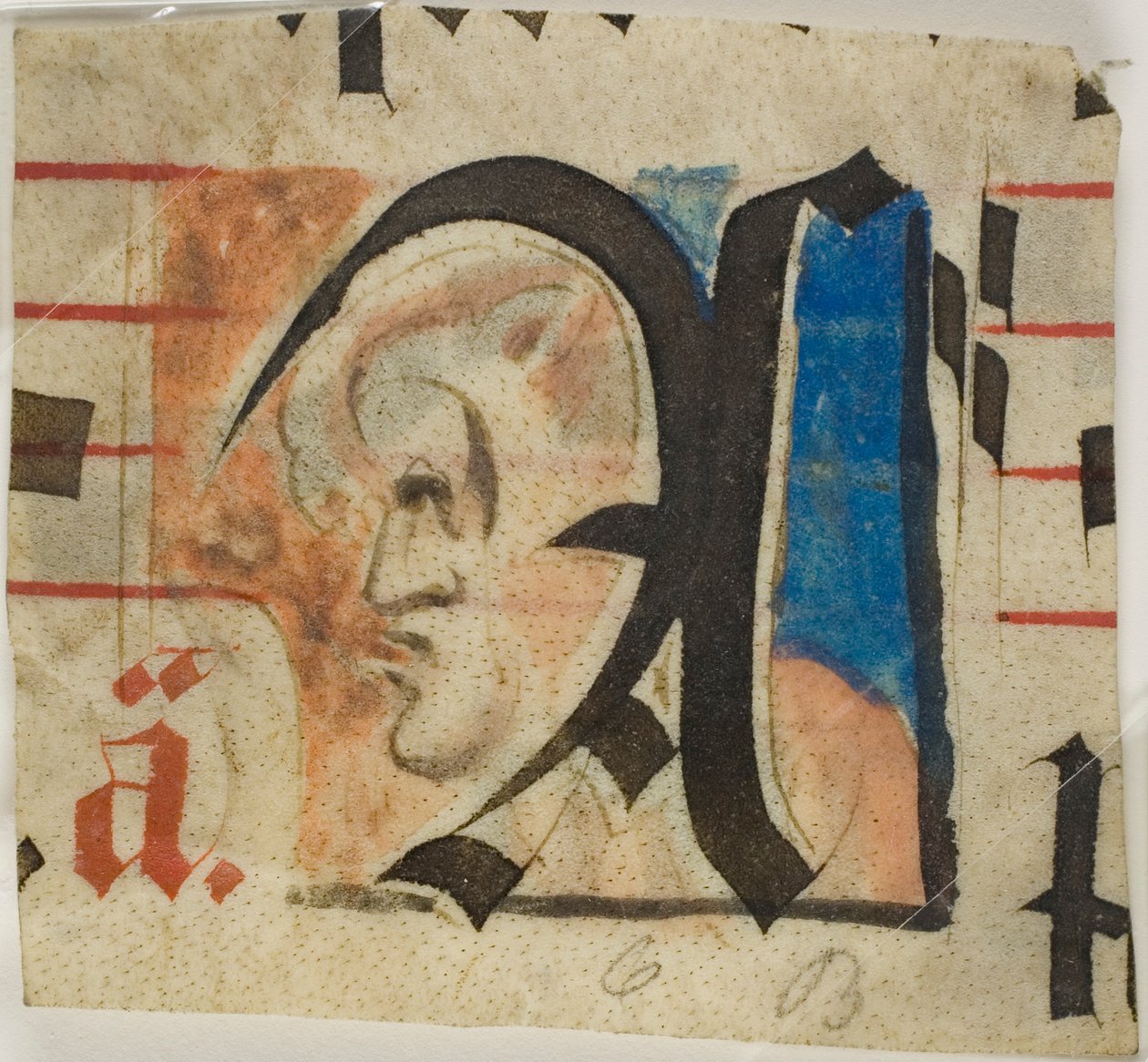 Dekorerad initial med grotesk i profil från en körbok av Unknown artist