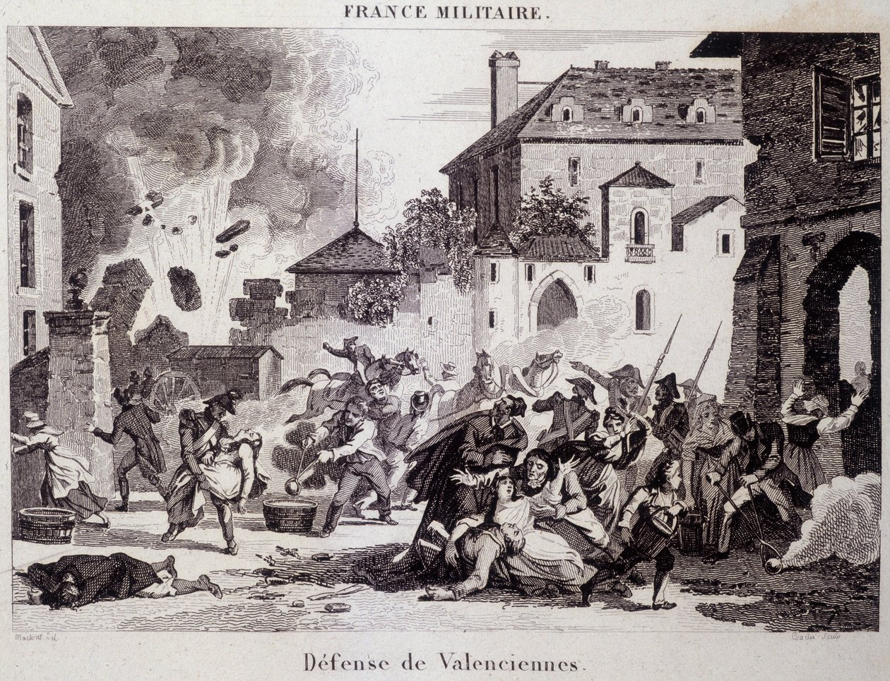 Försvar av Valenciennes (av republikanerna mot britterna och österrikarna 1794). Gravyr av 1800-talet. av Unknown artist