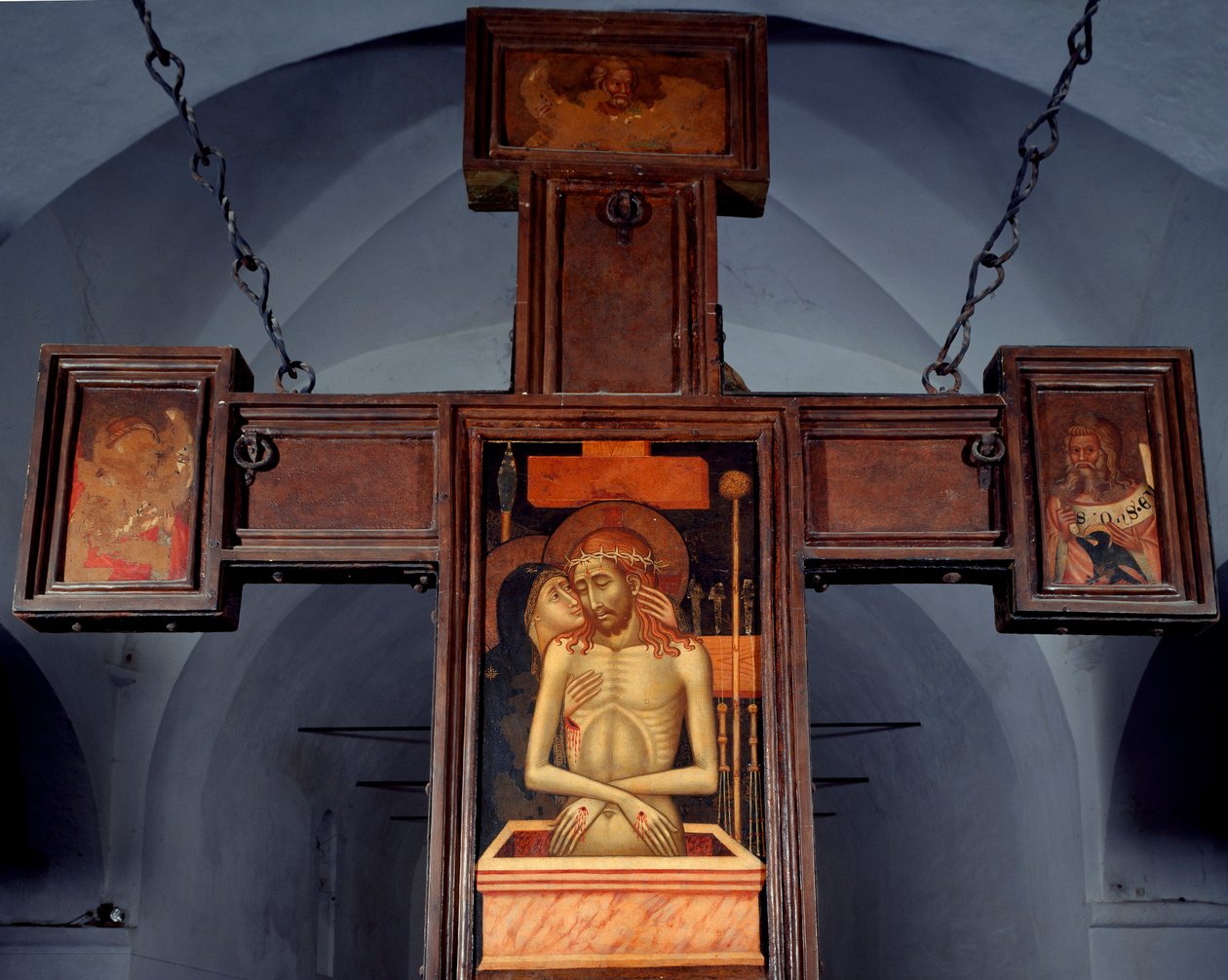 Deploration (Deposition) Anonym trämålning på baksidan av ett kors. 1400-talet Varazze, Cappella del Castello Invrea Italien av Unknown artist
