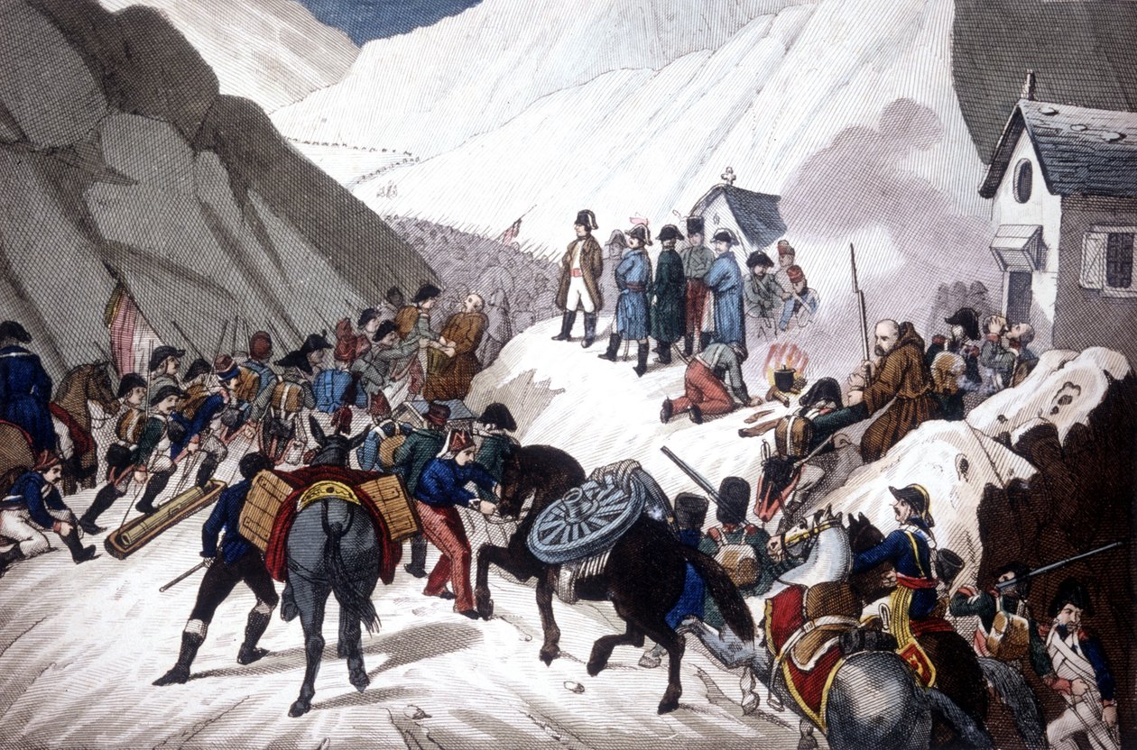Nedstigning av Napoleon Bonaparte i Italien: korsar berget St Bernard av Unknown artist