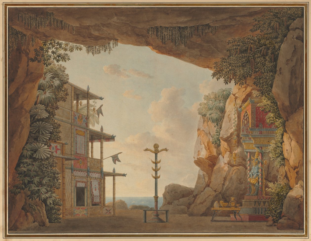Design för scenografi för andra akten av Elisca eller invånaren på Madagaskar av Unknown artist