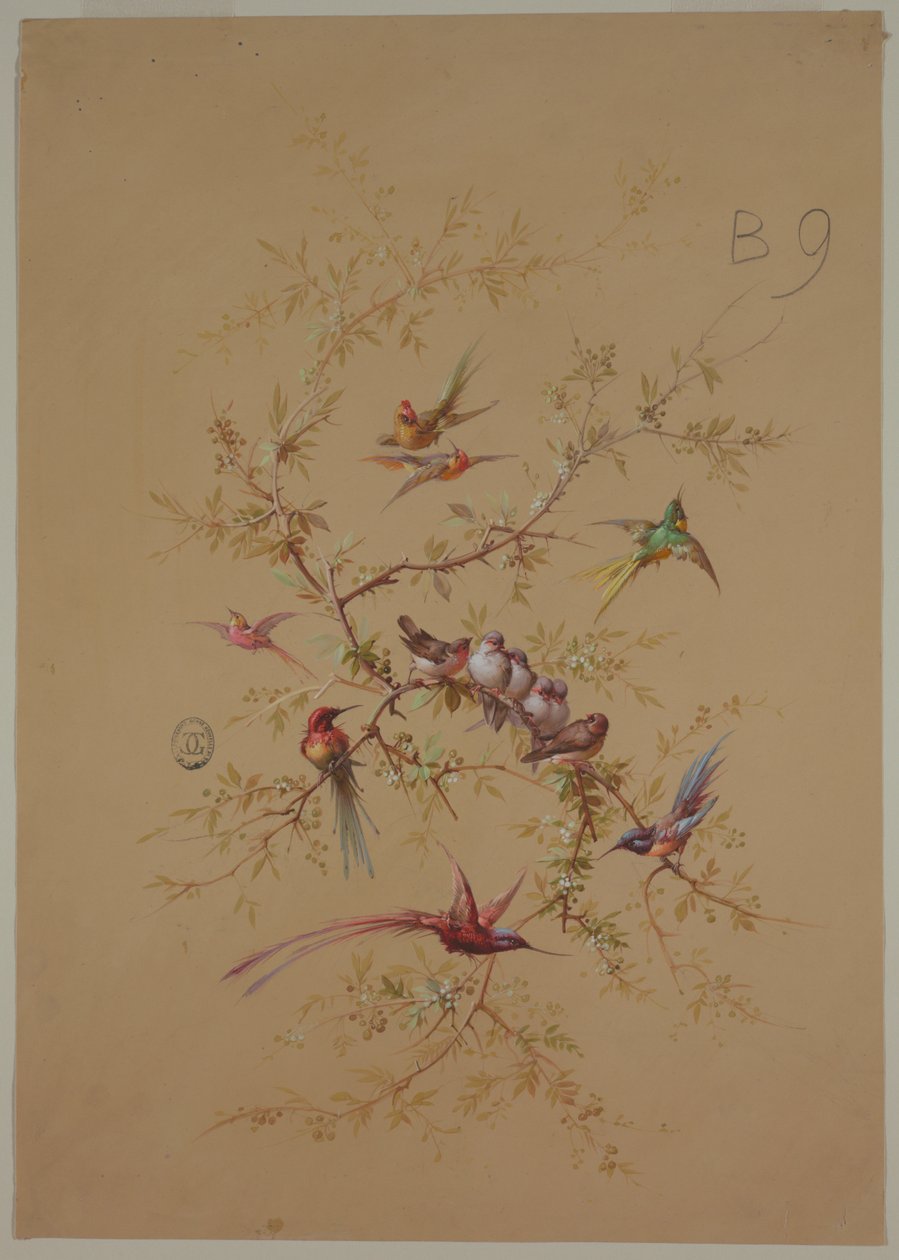 Design för tapeter och textil: Blommor och fåglar av Unknown artist