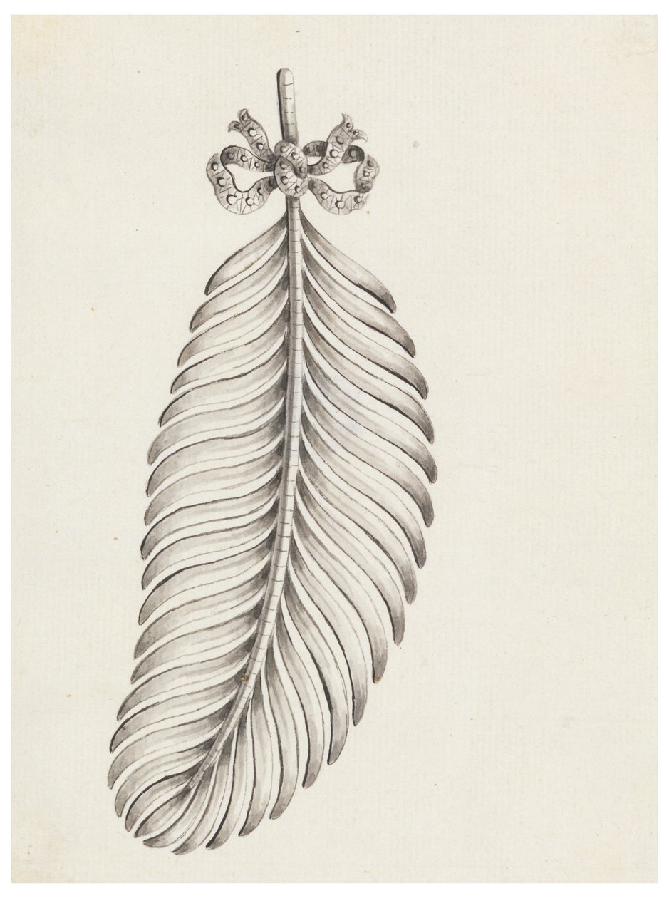 Design för en brosch i form av en fjäder av Unknown artist