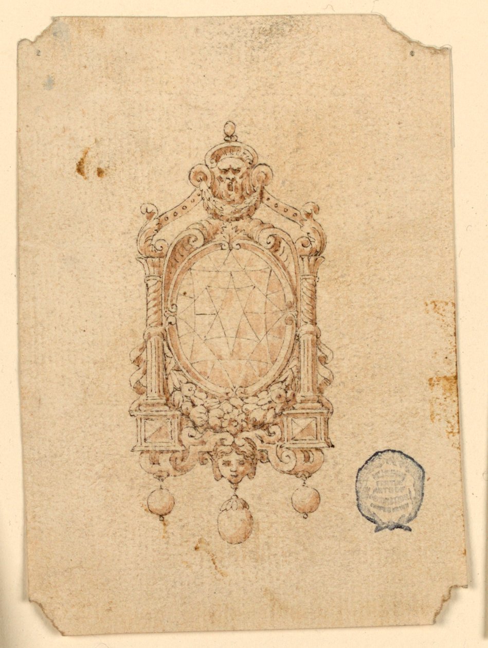 Design för en brosch med oval diamant av Unknown artist