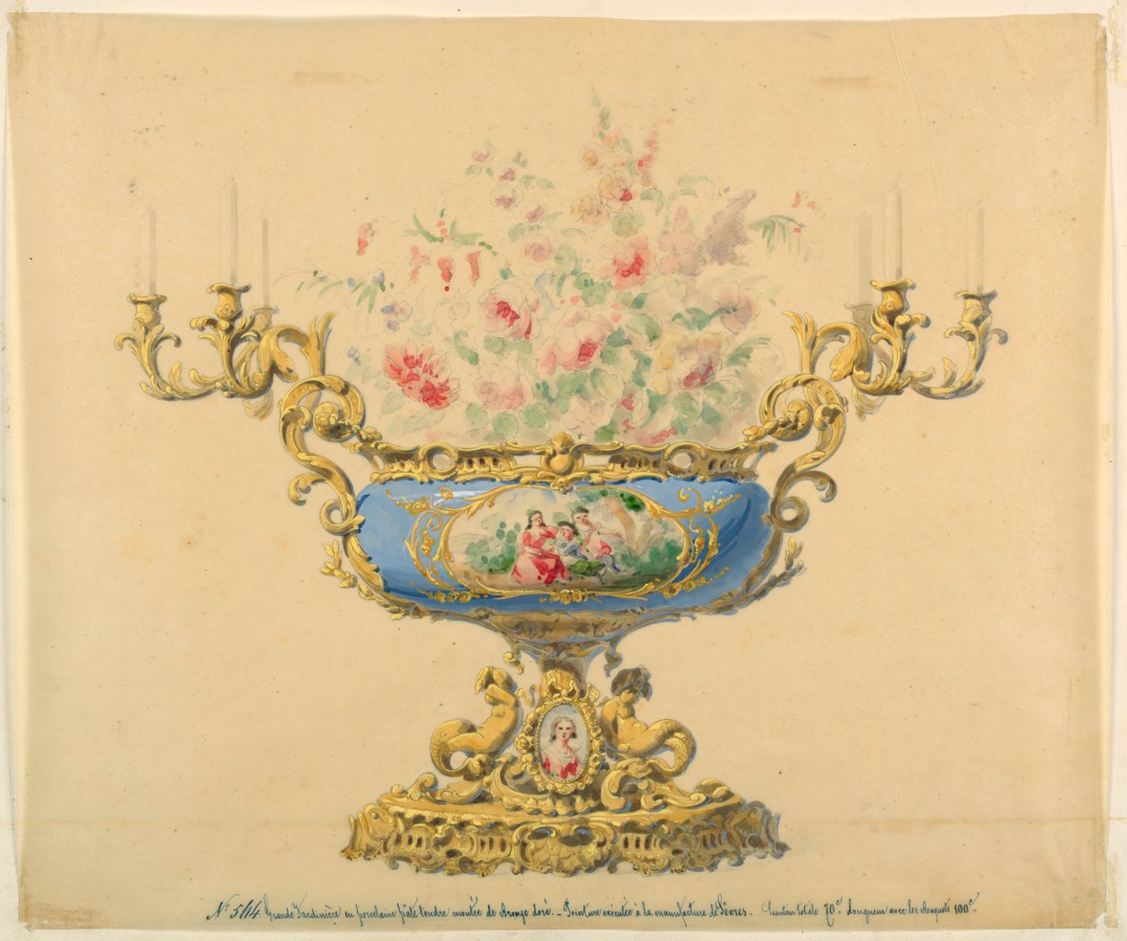 Design för en Jardiniere och Candelabrum av Unknown artist