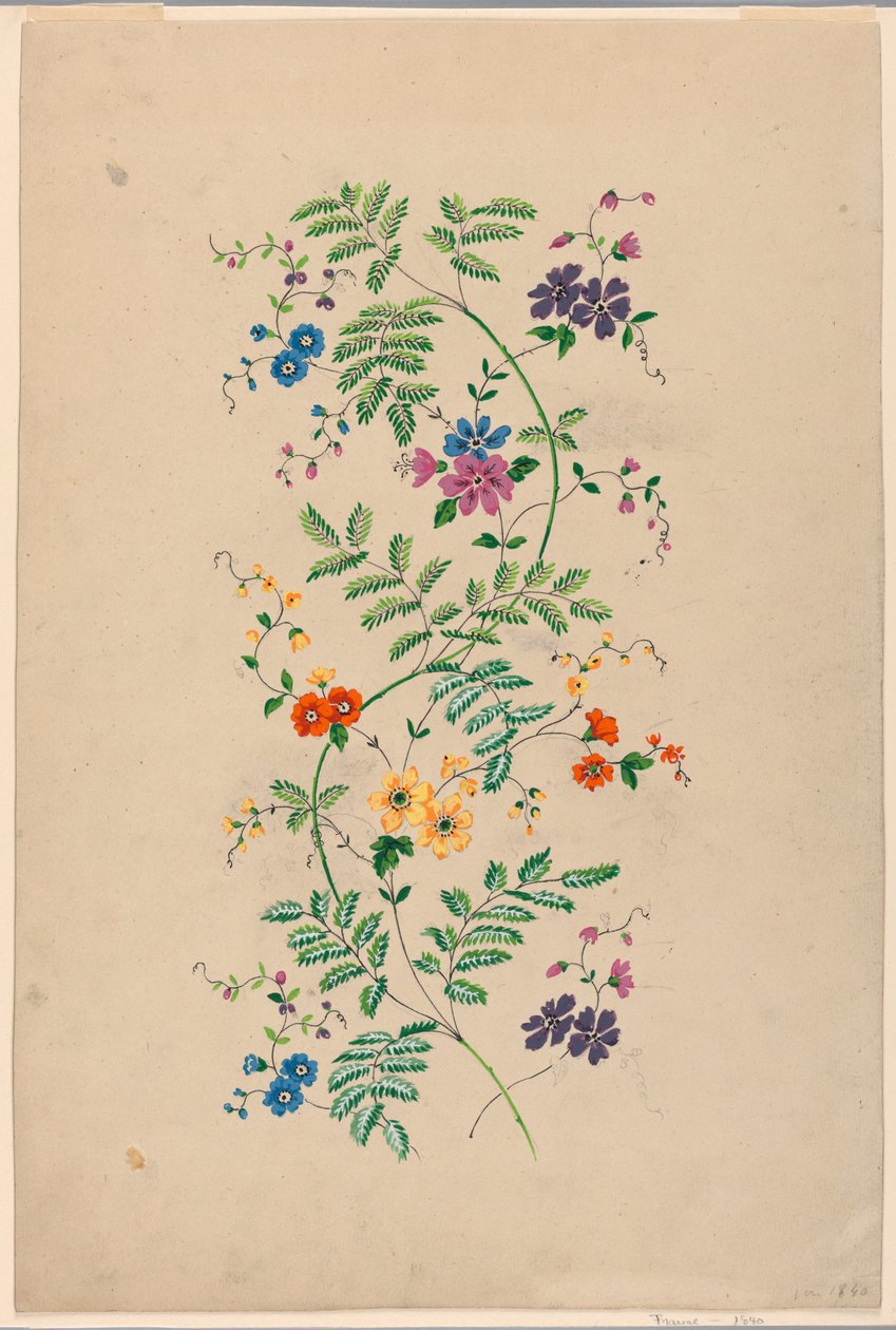Design för en vertikal Rinceau för ett vävt tyg av Unknown artist
