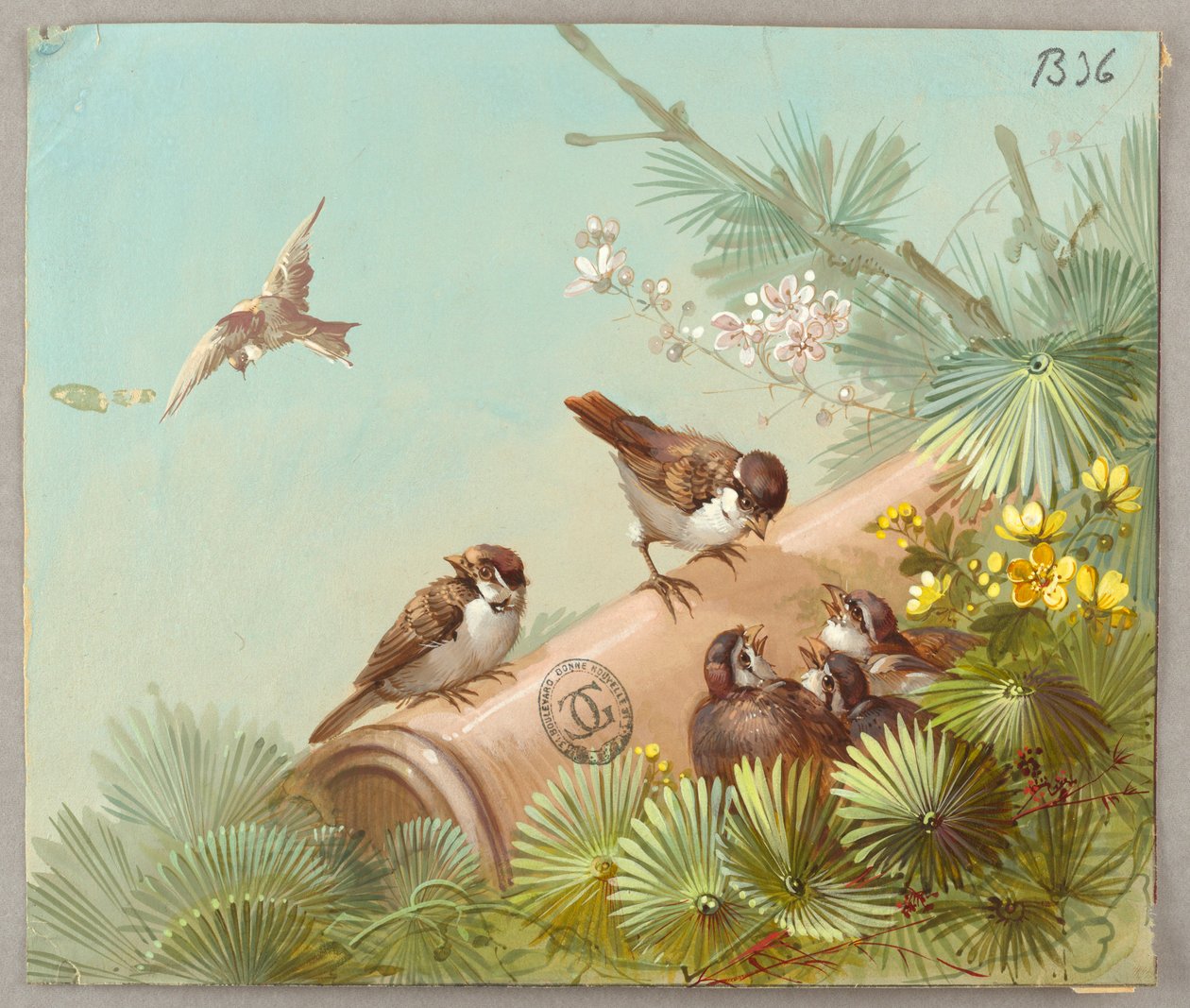 Motiv för tapeter och textilier: Blommor och fåglar av Unknown artist