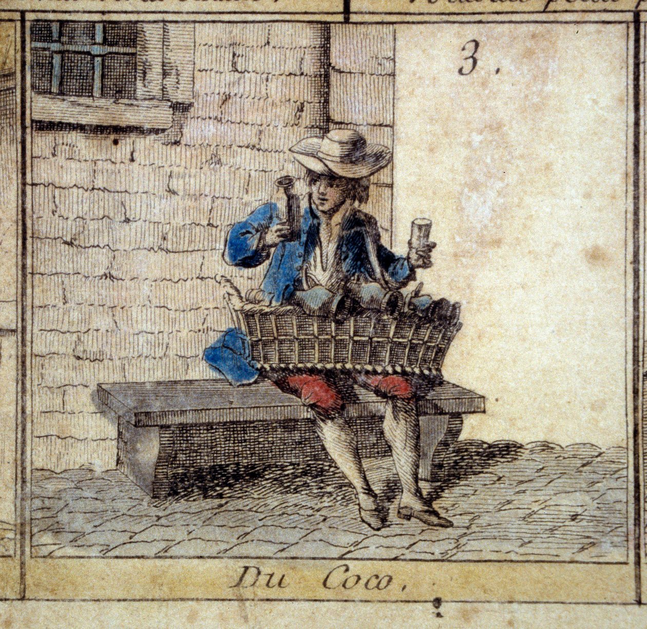 Detalj av spelet med Cree of Paris-gåsen: kokosnötshandlaren (säljer prydnadssaker). Gravyr av 1700-talet. Coll. Avvika. av Unknown artist