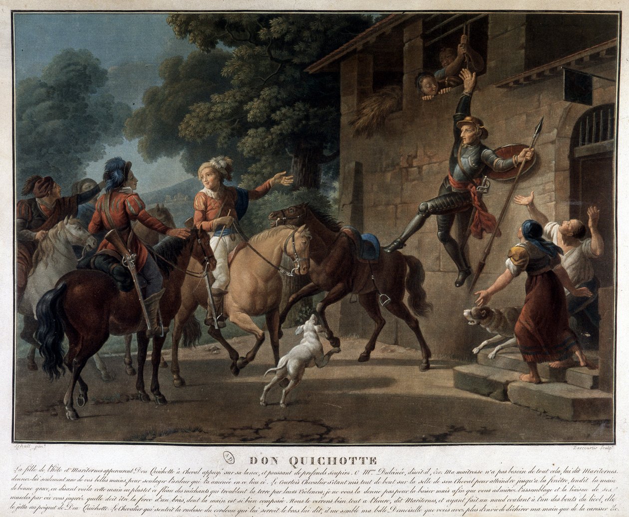 Don Quijote rider på sitt spjut. av Unknown artist