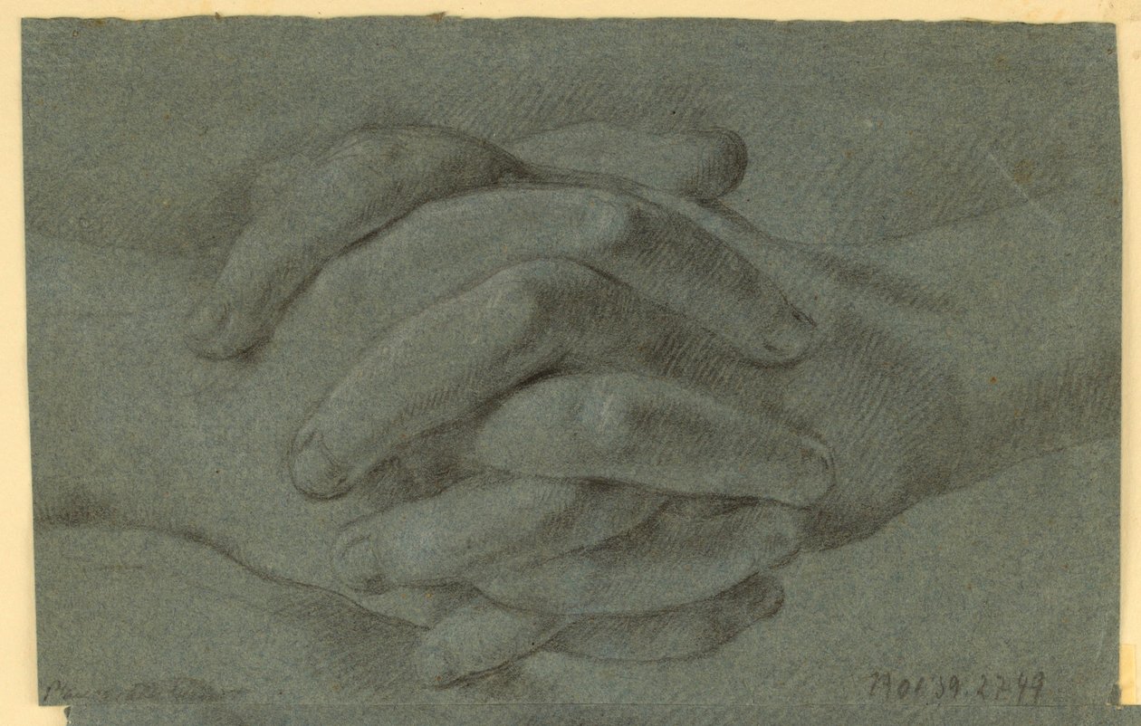 Ritning: En studie av knäppta händer av Unknown artist