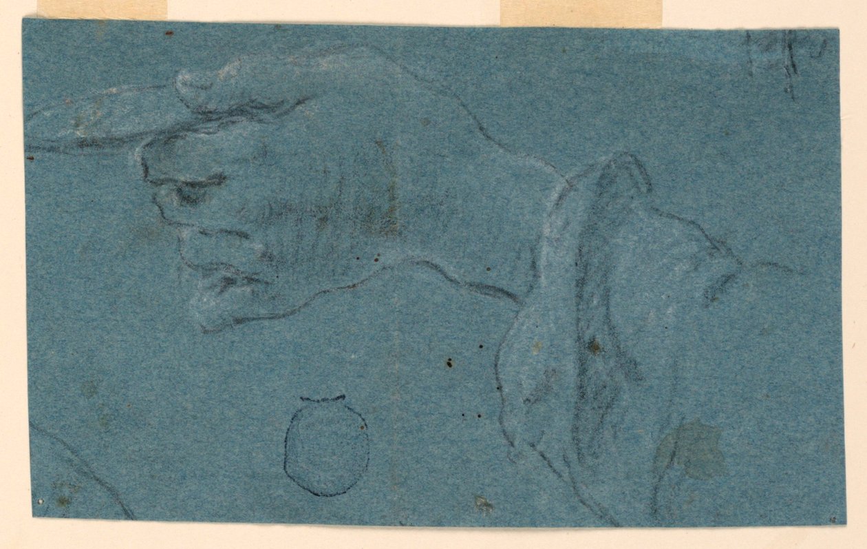 Ritning: Studie av en vänsterhand som håller en liten skiva av Unknown artist