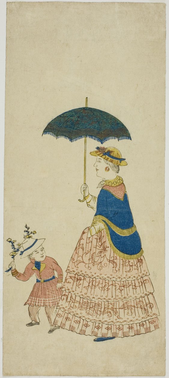 Holländsk dam med parasoll och liten pojke 阿蘭陀婦人と子供 (Orando fujin to kodo mo) av Unknown artist