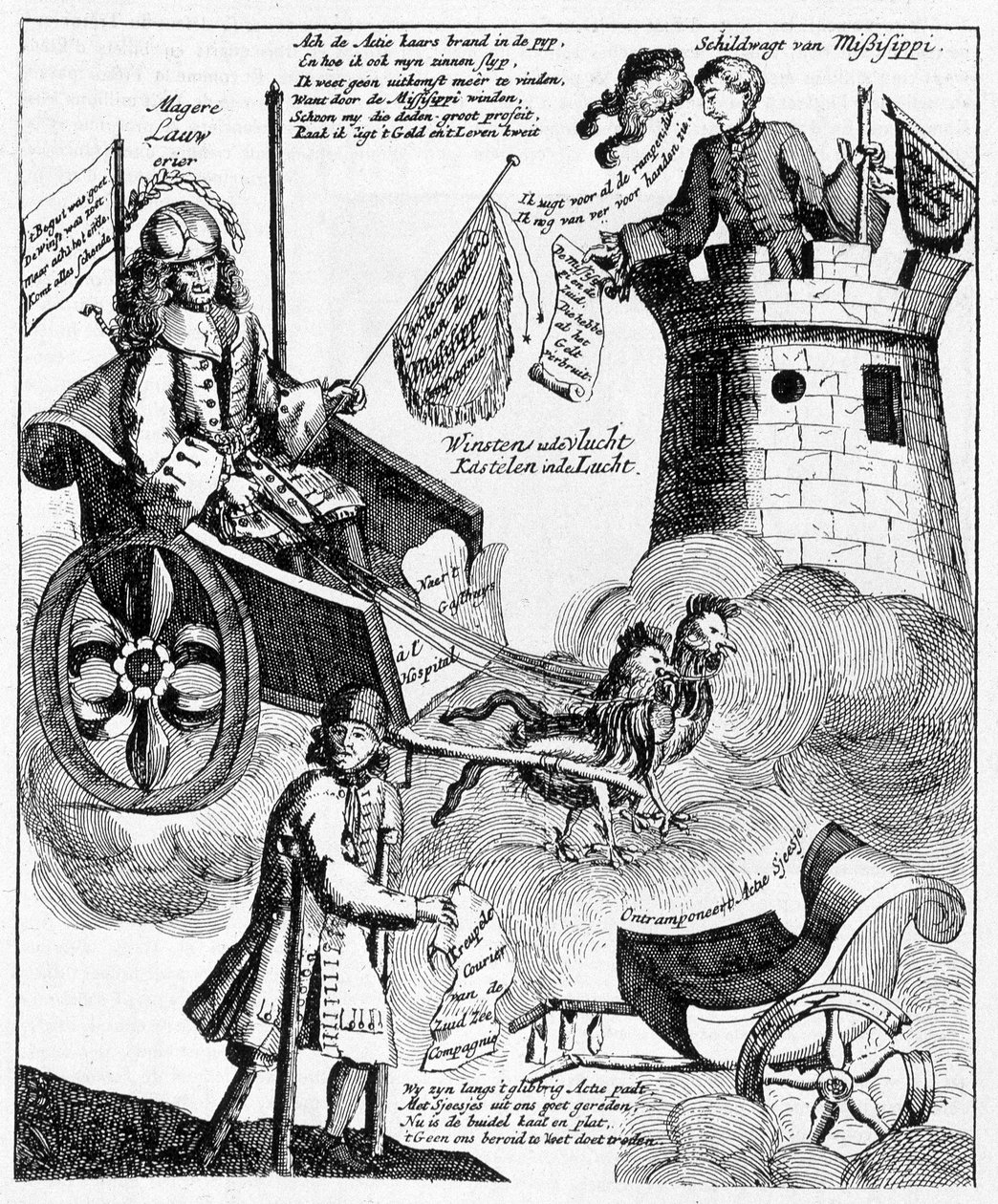 Holländsk satirtryck mot John Law (1671-1729), om Mississippi-fallet av Unknown artist