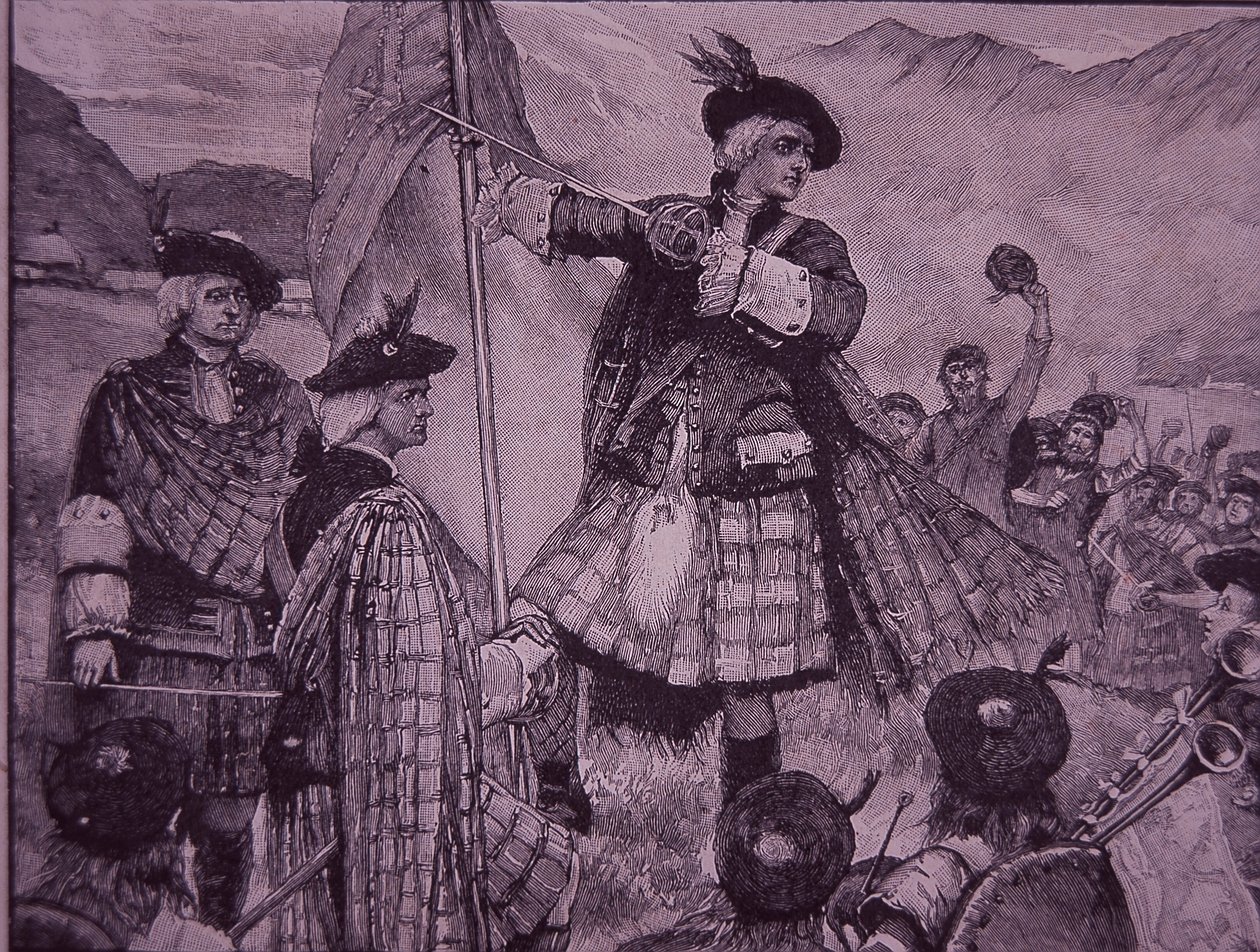 Earl of Mar höjer jakobitisk standard 1715 (gravyr) av Unknown artist