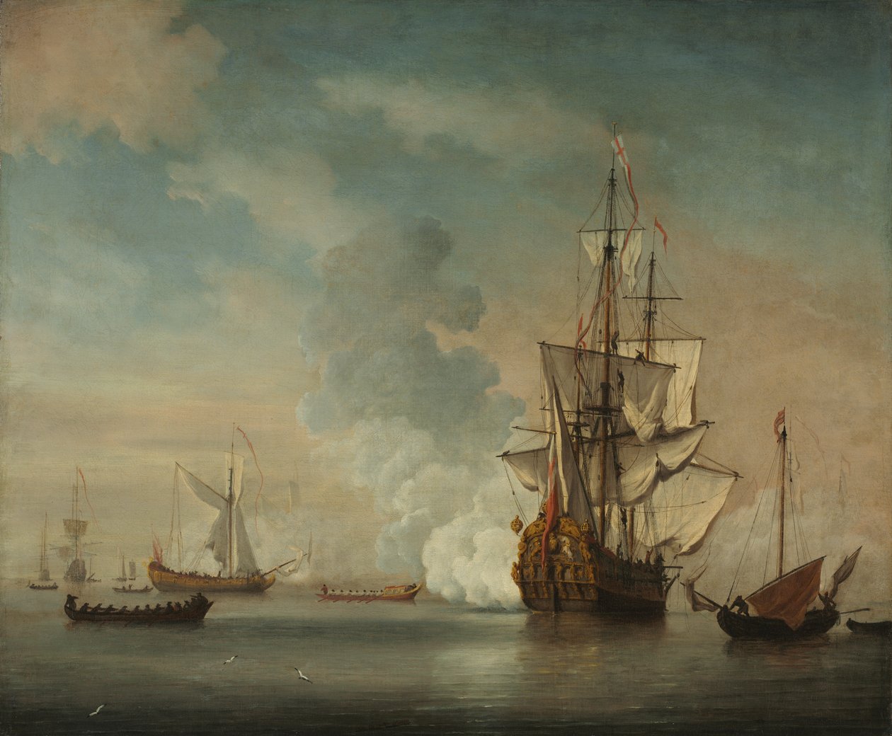 Engelska krigsskeppet avfyrar en salut av Unknown artist