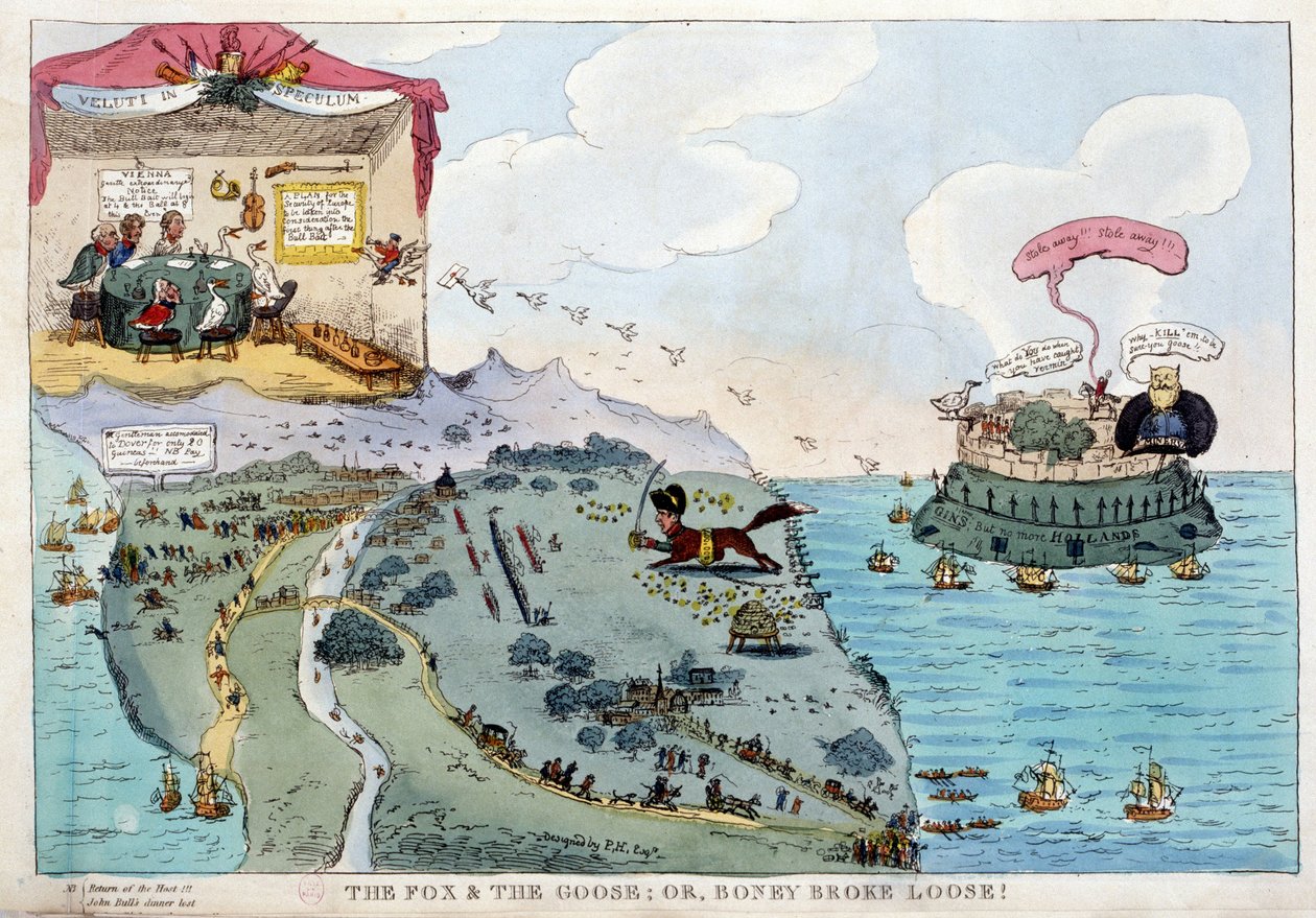 Engelsk tecknad film om Napoleon Bonaparte - i Napoleon I, karikatyrer, dummysamling. 1814 - 1815. B.H.V.P. av Unknown artist