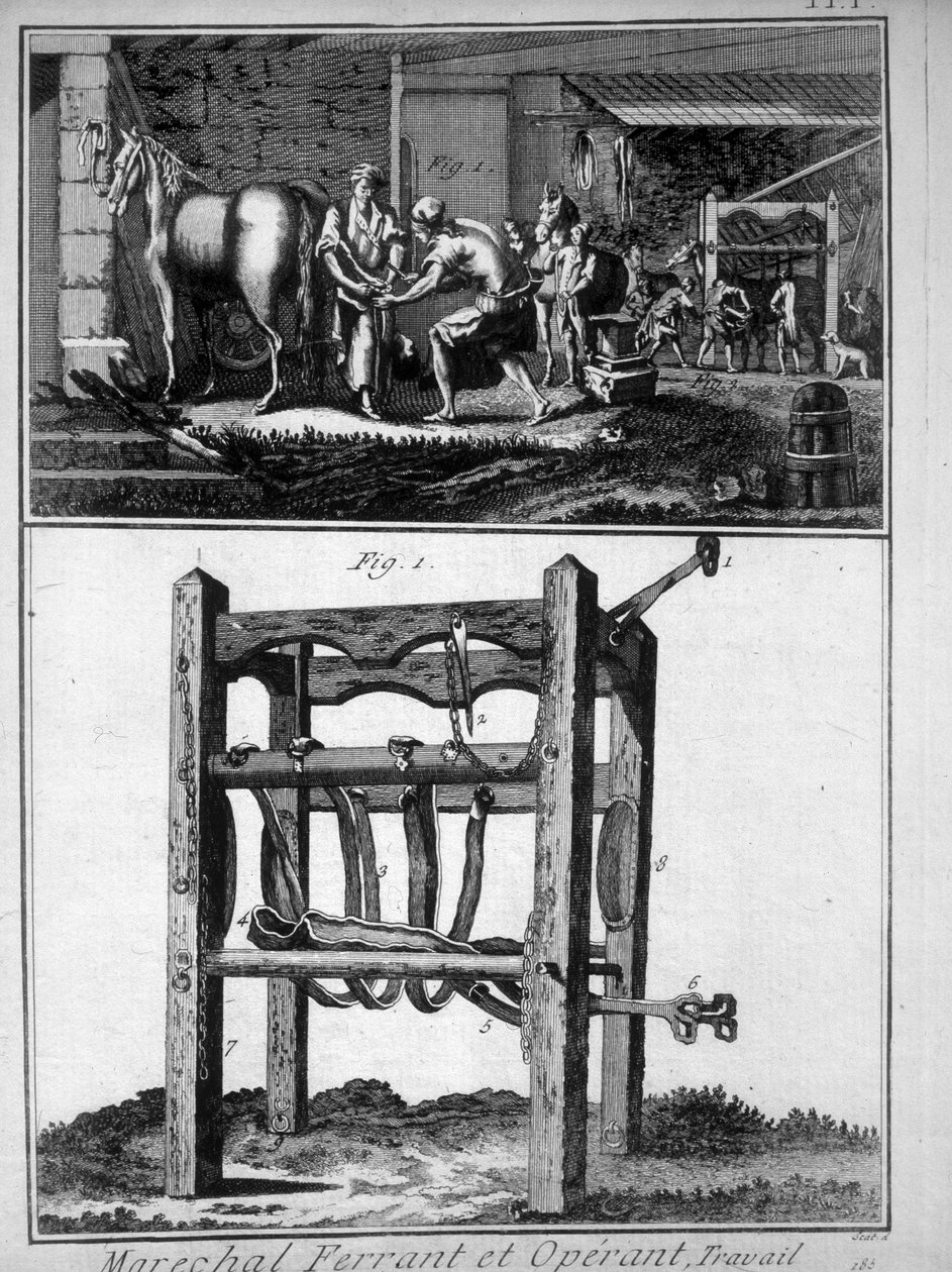 Gravyr föreställande hovslagaren på 1700-talet. av Unknown artist