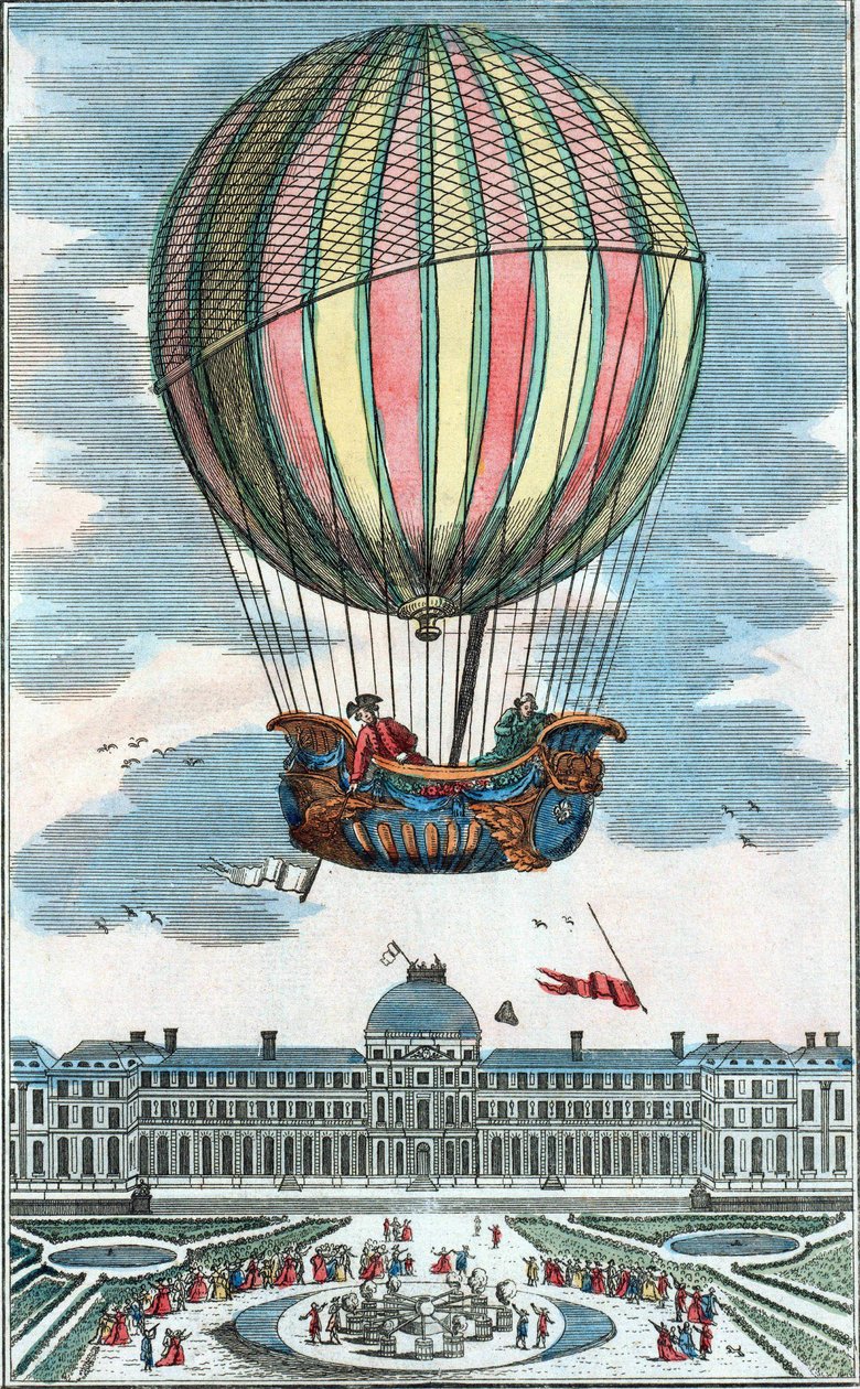 Upplevelse av Mr Charles och Roberts aerostatiska jordglob i Tuilerierna den 1 december 1783. av Unknown artist