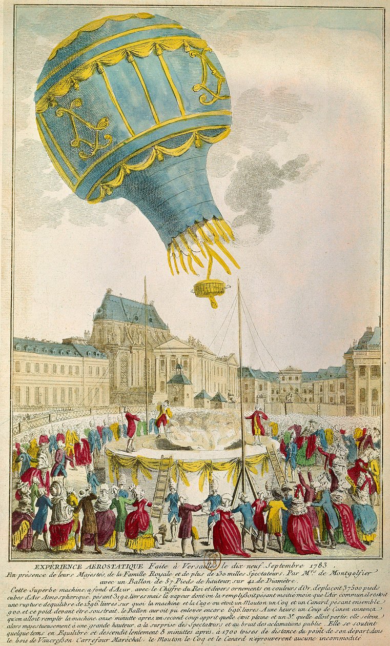 Erfarenhet av bröderna Montgolfier den 19/09/1783 i Versailles Paris. B N av Unknown artist