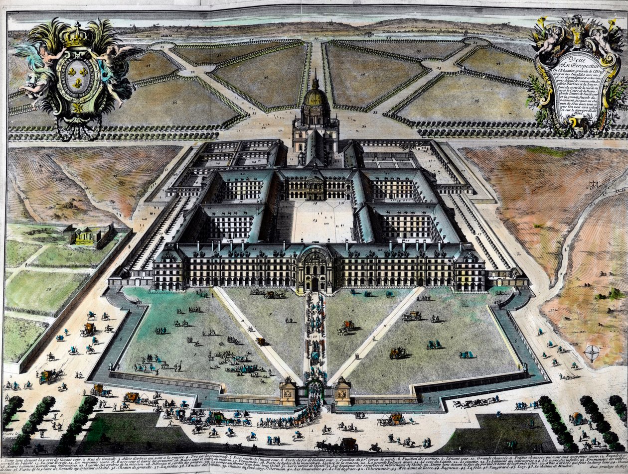 Exteriör vy av hotel des Invalides i Paris på 1700-talet. Gravyr av 1700-talet. Privat samling. av Unknown artist