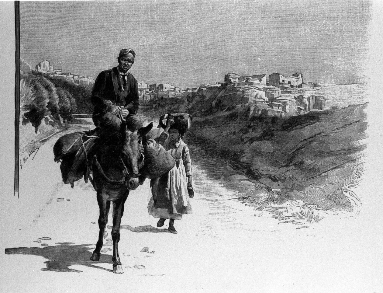Familj som reser på vägen till Calatafimi, Sicilien Gravyr från 1800-talet av Unknown artist