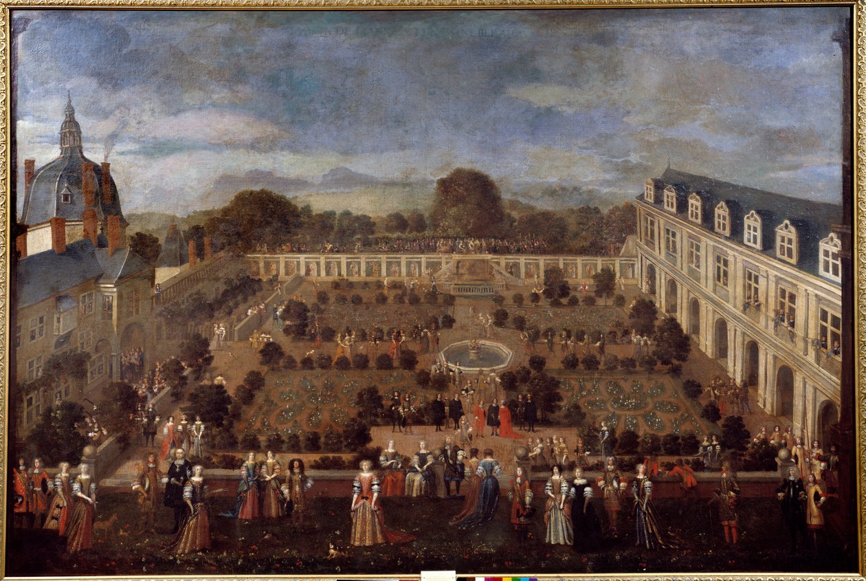 Fest på Ducal Palace 1673 för vistelsen av kung Ludvig XIV och hans hov. Anonym målning av Unknown artist