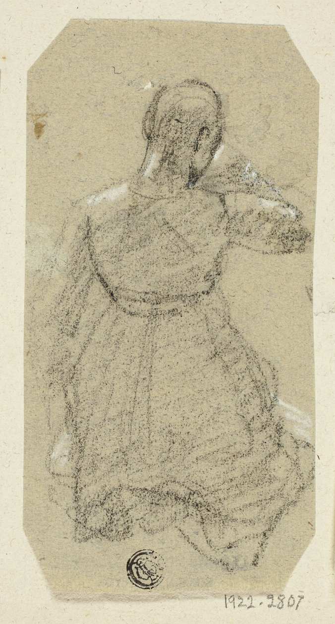 Kvinnofigur på knä, sedd bakifrån av Unknown artist