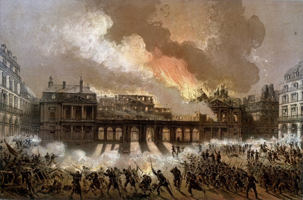Brand på det kungliga slottet den 24 maj 1871 - litografi, sent 1800-tal av Unknown artist
